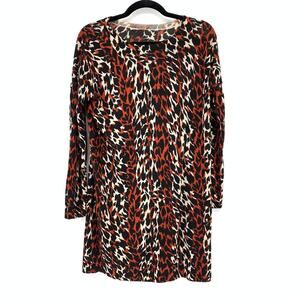 Whistles Women's Sz S Tunic Sweater Mini Dress Animal Print Long Sleeve Wool